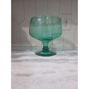 Blenko Sea Green Compote Vase 629, Teal Glass Vase, Vtg Pedestal Serving Bowl